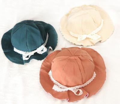 China Children's double-sided Bucket hat Korean version of the lattice lace wind with a bowl cap baby lotus leaf leisure ba for sale