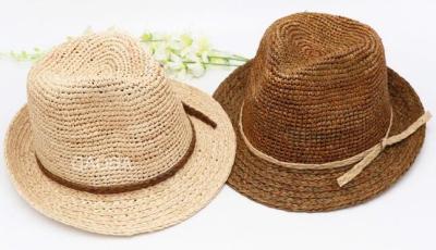 China Rafi grass braided crochet Fedora hat sunscreen shade hat for sale