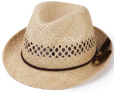 China Travel Shade Hooded Skirting Hand Rafah Grass Straw Hat Fedora Hat for sale