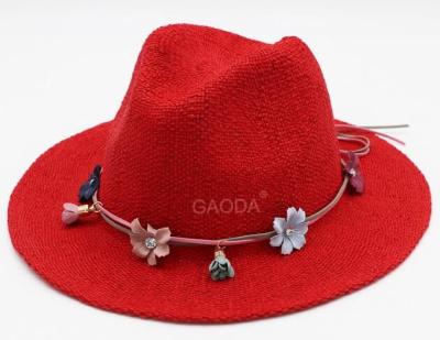 China Panama hat red new sunscreen UV chili straw hat jazz hat Straw Fedora Hat for sale