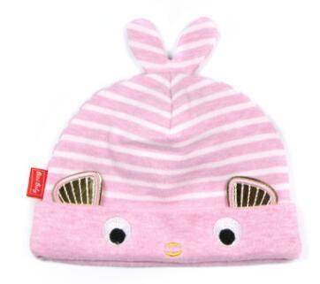 China Striped baby hat cap autumn and winter color cotton hat rabbit ears cute eyes newborn children hat wholesale for sale