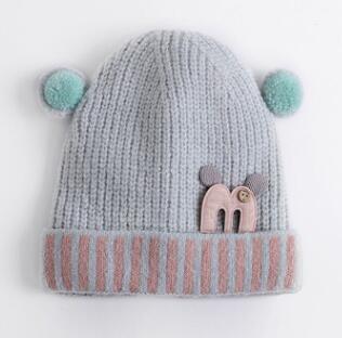 China Winter hat girl Korean cute baby wool hat new thick warm headdress cartoon ear knitted hat for sale