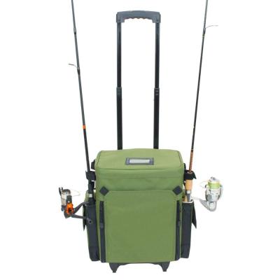 China UNIVERSAL Fishing Tackle Bag Trolley Bag Fishing Equipment with 4 Rod Holder for sale