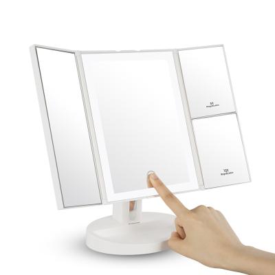 China Hollywood Style Cosmetic Mirror 10x Magnification Mirror White Triple Lighted Makeup Mirror With Led Light for sale