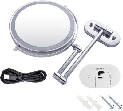 China Auxmir Usb Rechargeable 1x/10x Magnification Swivel Lighted Extendable Beauty Wall Led Mirror For Makeup for sale