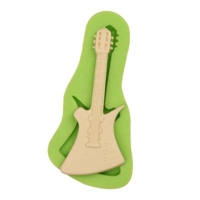 China Viable Bass Guitar Boy Theme Musical Instrument Fondant Cake Decorating Silicone Mold for sale