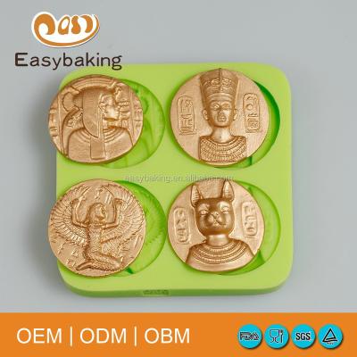 China Sustainable Egypt Rabbit God 4 Cavities Queen Coin Form Silicone Mold for sale