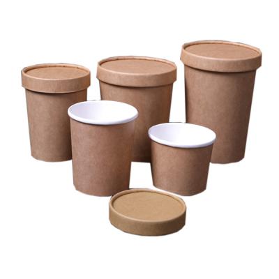 China Kraft paper cup ice cream/disposable soup/takeaway/food-environmental paper cup with lid for sale