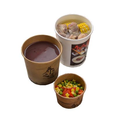 China Biodegradable Disposable Custom Packaged High Quality Kraft Paper Soup Cup Soup With PP Lids And Paper Lids for sale