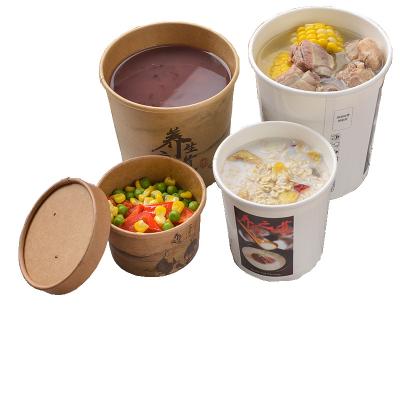 China Disposable Eco Friendly Stocked Biodegradable Custom Printed Disposable Hot Soup Bowls , Kraft Paper Soup Cup for sale