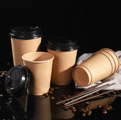 China Disposable Double Wall Logo Printed Disposable Kraft Paper Coffee Mug for sale