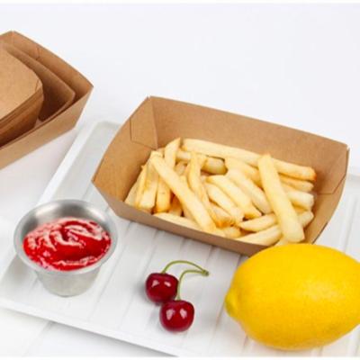 China Biodegradable Plant Shape Tray Kraft Paper Boat , Take Away Food Packaging Boat Tray for sale