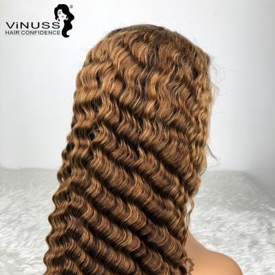 China VINUSS Water Wave Accent Brazilian Honey Blonde Deep Wave Lace Front Wigs 13x6 Bleached Knots Pre Plucked Hair Transparent Wig for sale