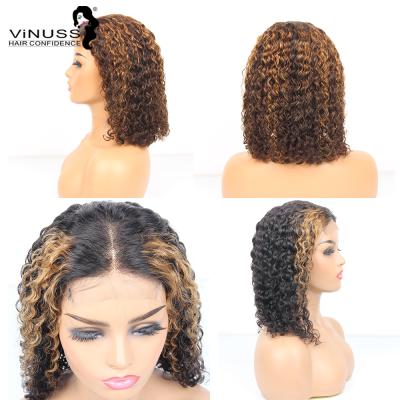 China Short Bob Human Hair Wigs Pre Curly Closure Bob Honey Blonde Highlight Brown 1B/27# 4#/27# 4x4 Plucked Brazilian Remy Hair VINUSS for sale