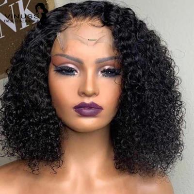 China Bob Afro Kinky Curly Human Hair Wigs 4x4 Lace Closure Wig For Black Women Pre Plucked Middle Part Bleached Knots Glueless Wig for sale