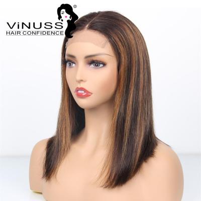 China Bob Highlight Color 4#/27# Honey Blonde 4x4 Lace Closure Short Bob Lace Wigs Human Hair Wigs Pre Plucked For Woman Vinuss Hair for sale