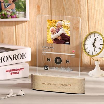 China Spotify Ideal Code Music Acrylic Plaque On Wooden Stand With 3 Color LED Night Light Christmas Gift SS-002 for sale