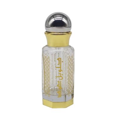 China Personal Care Middle East Market Hand Polished Octagon Glass Attar Perfume Oil Bottles With Shining Zamac Cap for sale