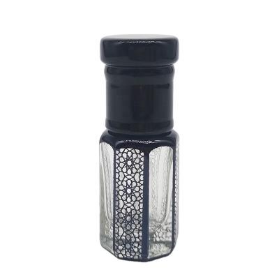 China Black UV Plating Arabic 3ml 6ml 12ml Fancy Octagon Glass Oud Oil Attar Oil Attar Empty Perfume Bottles Personal Care For Sale for sale