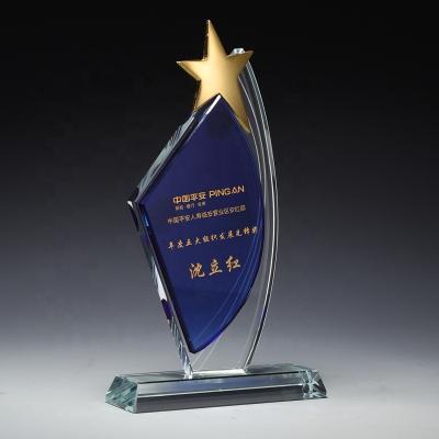 China Wholesale Europe Pujiang K9 Crystal Trophy With Metal Star Trophy Glass Award For Business Gifts for sale