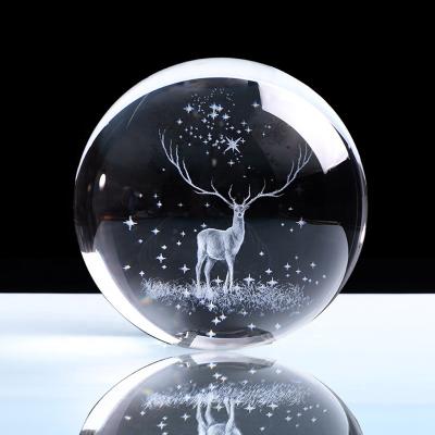 China Europe Personalized 3D Laser Engraving Crystal Ball Glass Sphere Snowman Deer Christmas Decoration Gifts for sale