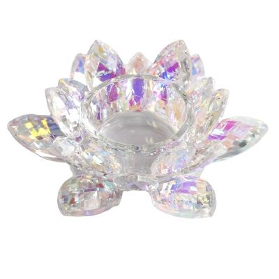 China Home Decoration Lotus Flower Crystal Candle Holder Buddhist Religious Activities/Glass Tea Light Holders Rainbow Color For Home Wedding Table Decorations for sale