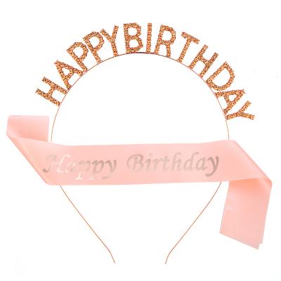 China New Fashion Alloy Rhinestone Happy Birthday Party Supplies Birthday Sash Crown Headband For Women Birthday Girl Hair Band Head Accessory for sale