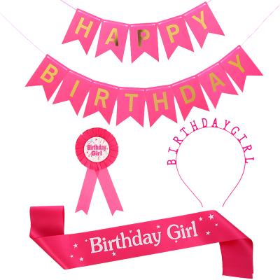 China Birthday Party Supplies Amazon New Design Pink and Girl's Rose Red Birthday Party Crown Birthday Sash Set Girl's Birthday Crown and Sash for Adults for sale