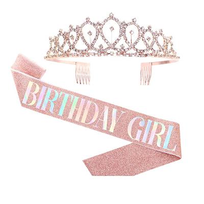 China Rhinestone Tiara Kit - Gold Glitter Birthday Party Supplies Birthday Girl Sash Gifts for Women Birthday Party Supplies for sale