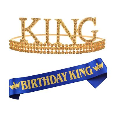 China Metal+ alloy; Satin Birthday King Crown and Sash Kit for Men Birthday King Crown Sash Birthday Party Decorations Supplies for sale