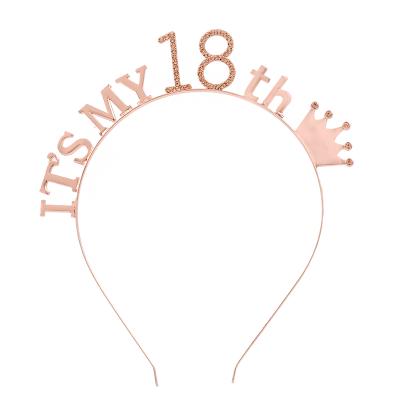 China New Popular Girl Tiara Headband It Is My 13 Birthday FG096 Eightieth Birthday Crown Head Band Party Headpiece Pink 16 18 21 30 40 50 60 70 for sale