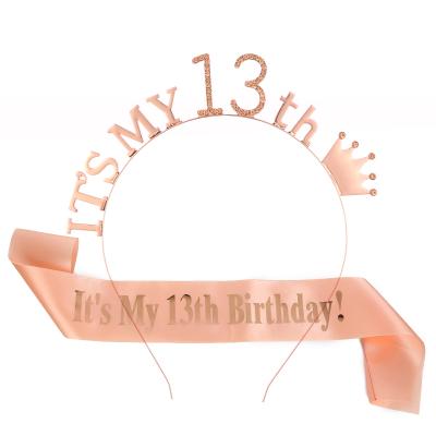 China Birthday Party Supplies Her My 13th 16th 18th 21st 30th Fortieth Fiftieth Sixtieth Seventieth Eightieth Birthday Satin Sash and Birthday Tiara Rhinestone Crown Headband for sale