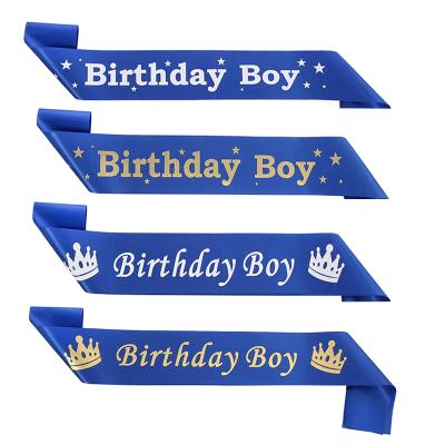 China Boy Eco-Friendly Whole Satin Happy Birthday Sale Materials Blue Sash Birthday Sash For Boy Party Props Decorations for sale