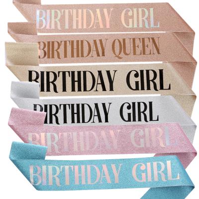 China Wholesale Glitter Party Supplies Eco-friendly Birthday Girl Queen Birthday Sash Gold Factory Materials Sash Custom Happy Birthday Party Supplies for sale