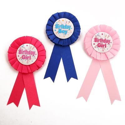 China Party Decoration Girl's or Boy's Happy Birthday Party Decoration Pin Ribbon Badge for Party Decorations for sale