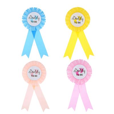 China Custom Party Decoration Baby Shower Decor Dad To Be Satin Ribbon Corsage Christening Kind Reveal Ribbon Rosette Badge Party Corsage for sale