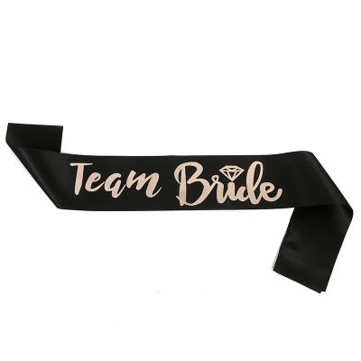 China New Designed Team Bride Sash Eco-friendly Materials Hot Sale Pressed Rose Gold Metallic Lettering Sash Sash for sale