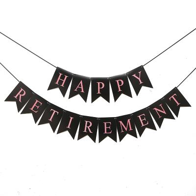 China New Golden Retirement Theme Series Travel Agency HAPPY Retirement Pull Flag Retirement Party Decoration Paper Banner for sale