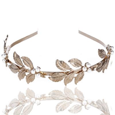 China FG006 Fashion Hair Decoration Gold Leaves Baroque Hair Bands Bead Headbands Party Girl Headband For Women for sale