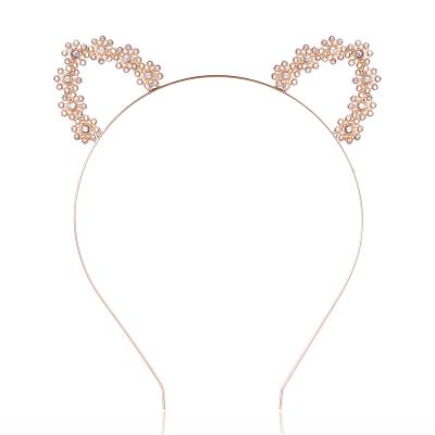 China FG055 Main Hot Sale Party Wear Cartoon Alloy Flower Headband Rhinestone Cat Ears Headband Women Hair Accessories for sale