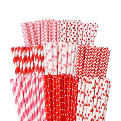 China Disposable Paper Materials Biodegradable Drinking Hearts Strip Paper Straws for sale