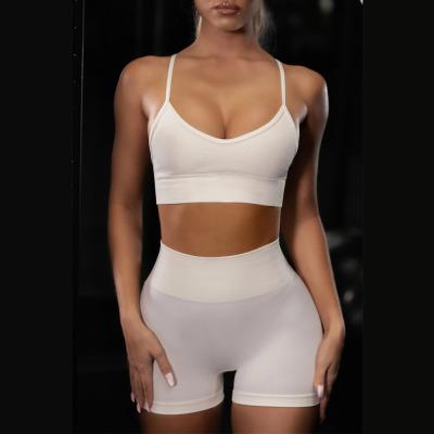 China Wholesale QUICK DRY 2 Piece Suit Solid Sports Cropped Tank Tops Fashion Bandage Woman Sports Tank Top Crop Top Yoga Bra Sets for sale