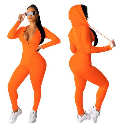 China Anti-Wrinkle 2021 Autumn Long Sleeve Hooded Sweatshirt Sports Women Clothing 2 Piece Jogger Set for sale