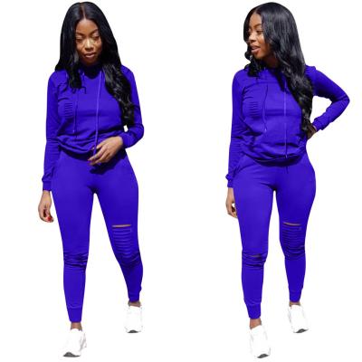 China 2021 Hot Selling Newcomer Viable Women Crop Hoodies Set Plus Size Casual Style Solid Color Suit Bluey Two Piece Jogging Clothes for sale