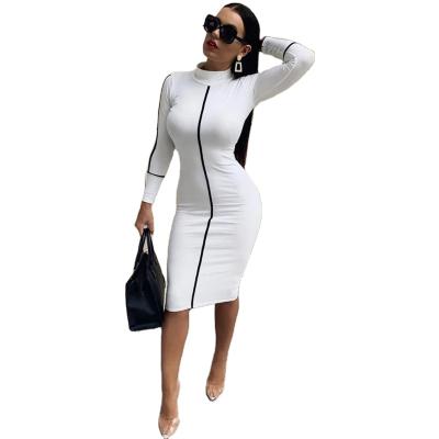 China New Arrival Drop Anti-Static Clothing For Women Long Sleeves Bodycon Dress Bandage Dress Turtle Striped Neck Patchwork Maxi for sale