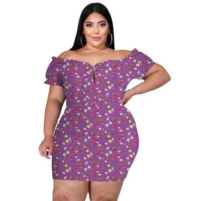 China 2021 Plus Size Fashion Summer Breathable Floral Print Short Sleeves Off Shoulder Casual Mini Dress for sale