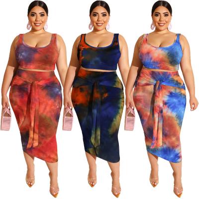 China Plus Size 21 Colors Sleeveless Lace Up Women Set Two Piece Tie Dye Dress Plus Size Long Dress Bodycon Dress for sale