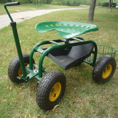 China Durable Metal Garden Tractor Work Seat Cart With Tool Tray And Swivel Saddle Garden Work Seat Cart for sale