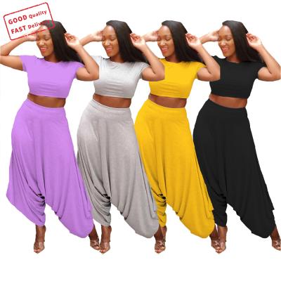 China GQ2905 Women's Summer Sets Harem Pants Two Piece Sets Breathable For Women Two Pieces Casual Two Piece Pants Set for sale