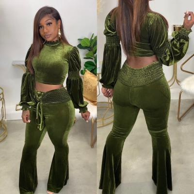 China Two Piece Set Two Piece Set Velvet Pants Set Breathable Gold Fashionable Crop Top Two Piece Set Gold for sale